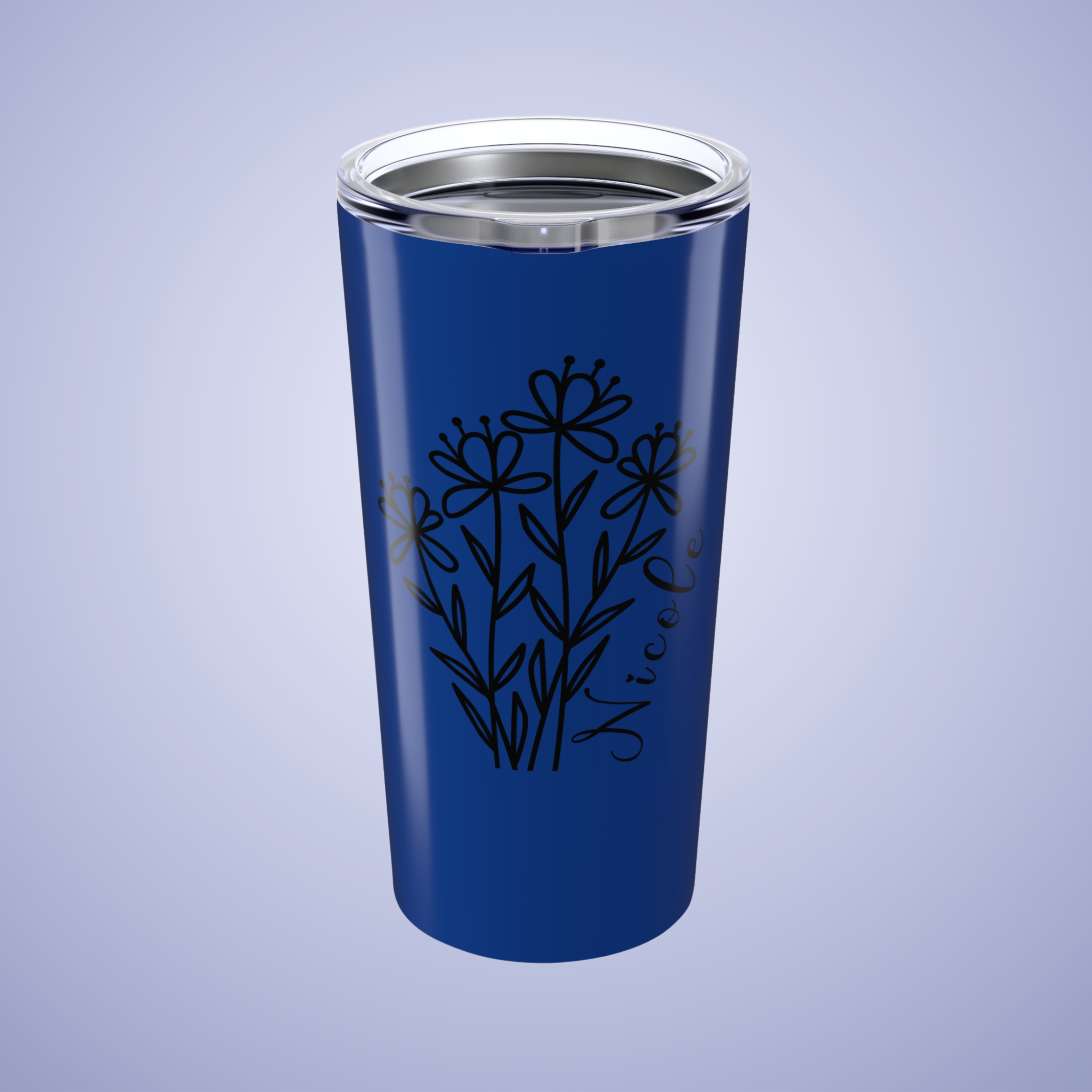 Wildflowers Floral Personalized Name Tumbler Dark Blue Birthday Gift