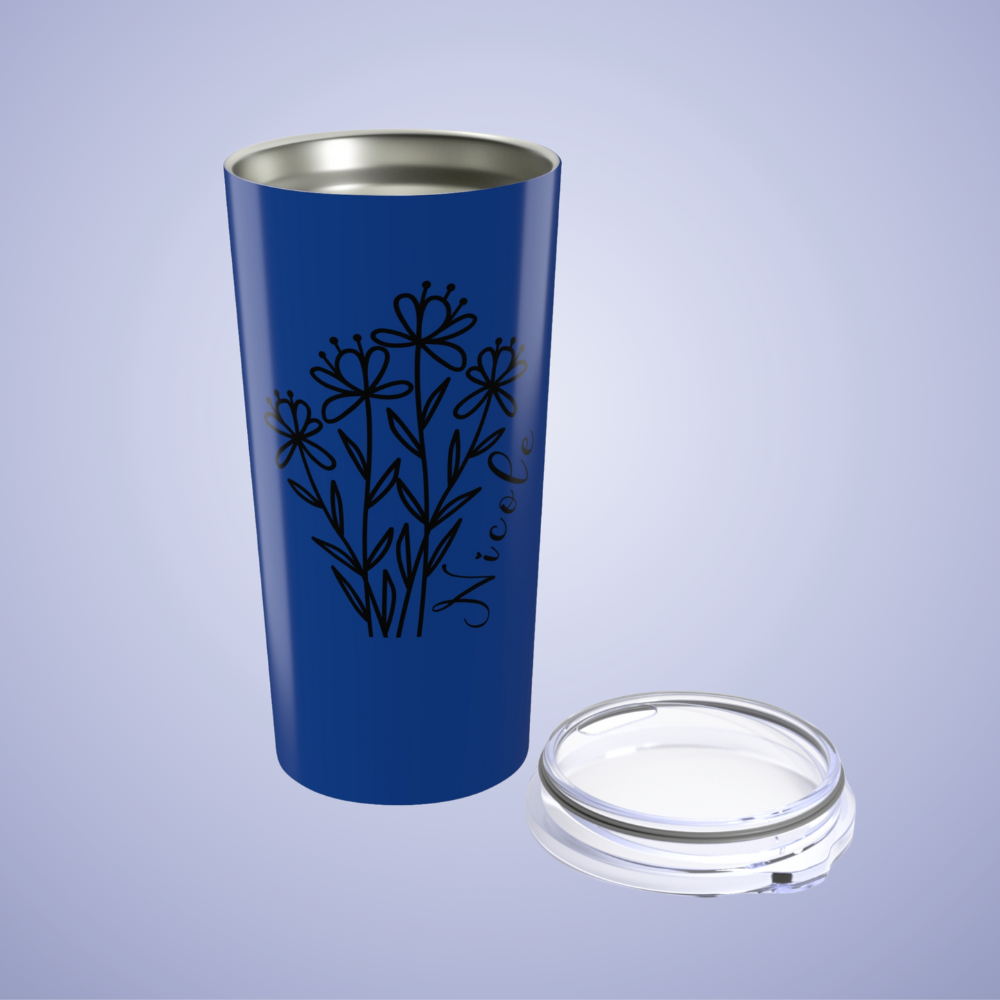 Wildflowers Floral Personalized Name Tumbler Dark Blue Birthday Gift