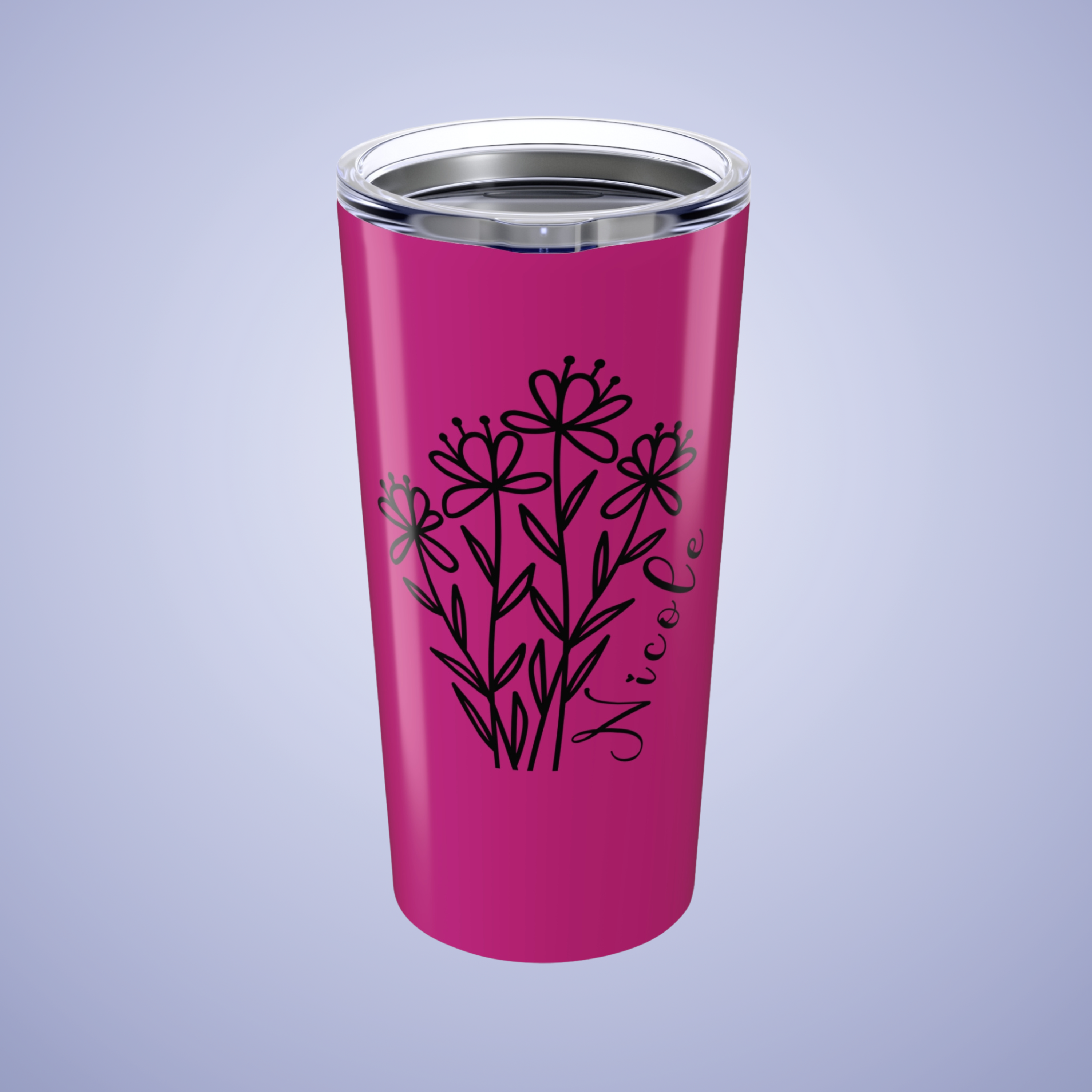 Wildflowers Floral Personalized Name Tumbler Hot Pink Birthday Gift