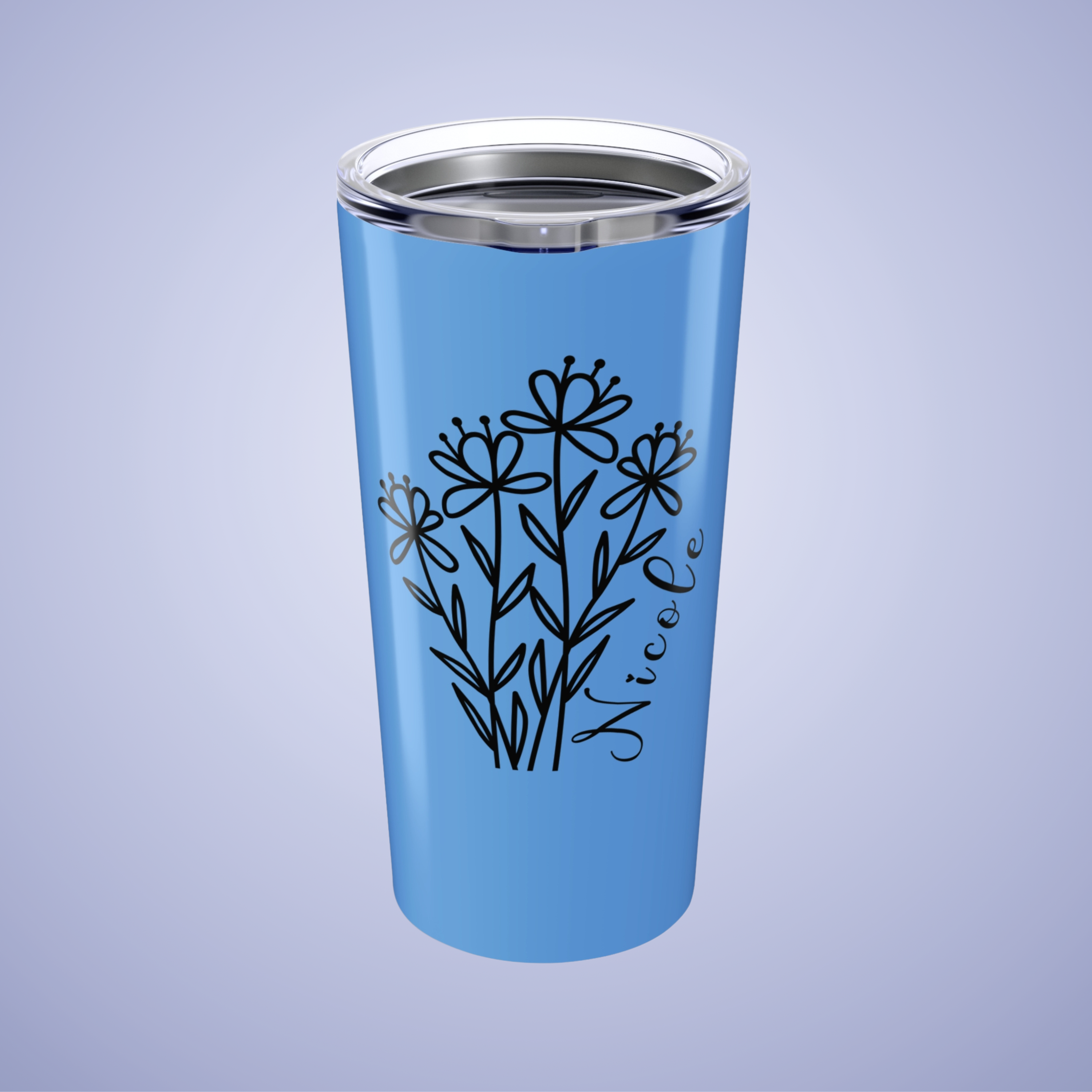 Wildflowers Floral Personalized Name Tumbler Light Blue Birthday Gift