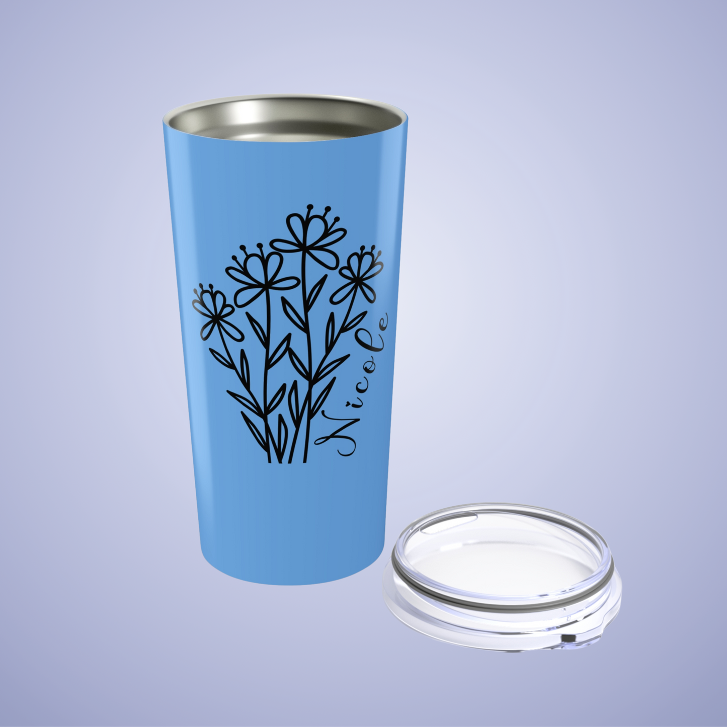 Wildflowers Floral Personalized Name Tumbler Light Blue Birthday Gift