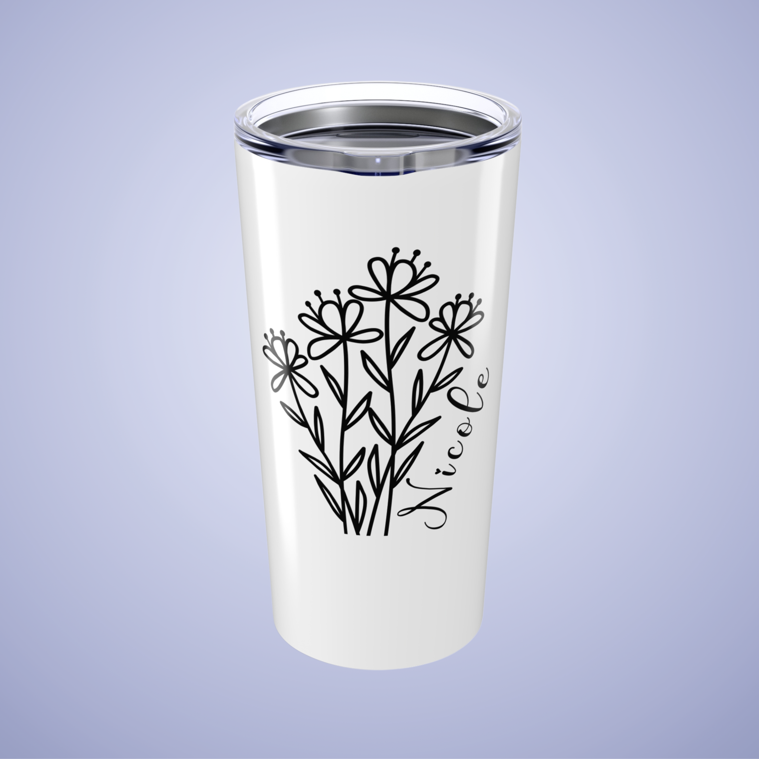 Wildflowers Floral Personalized Name Tumbler White Birthday Gift