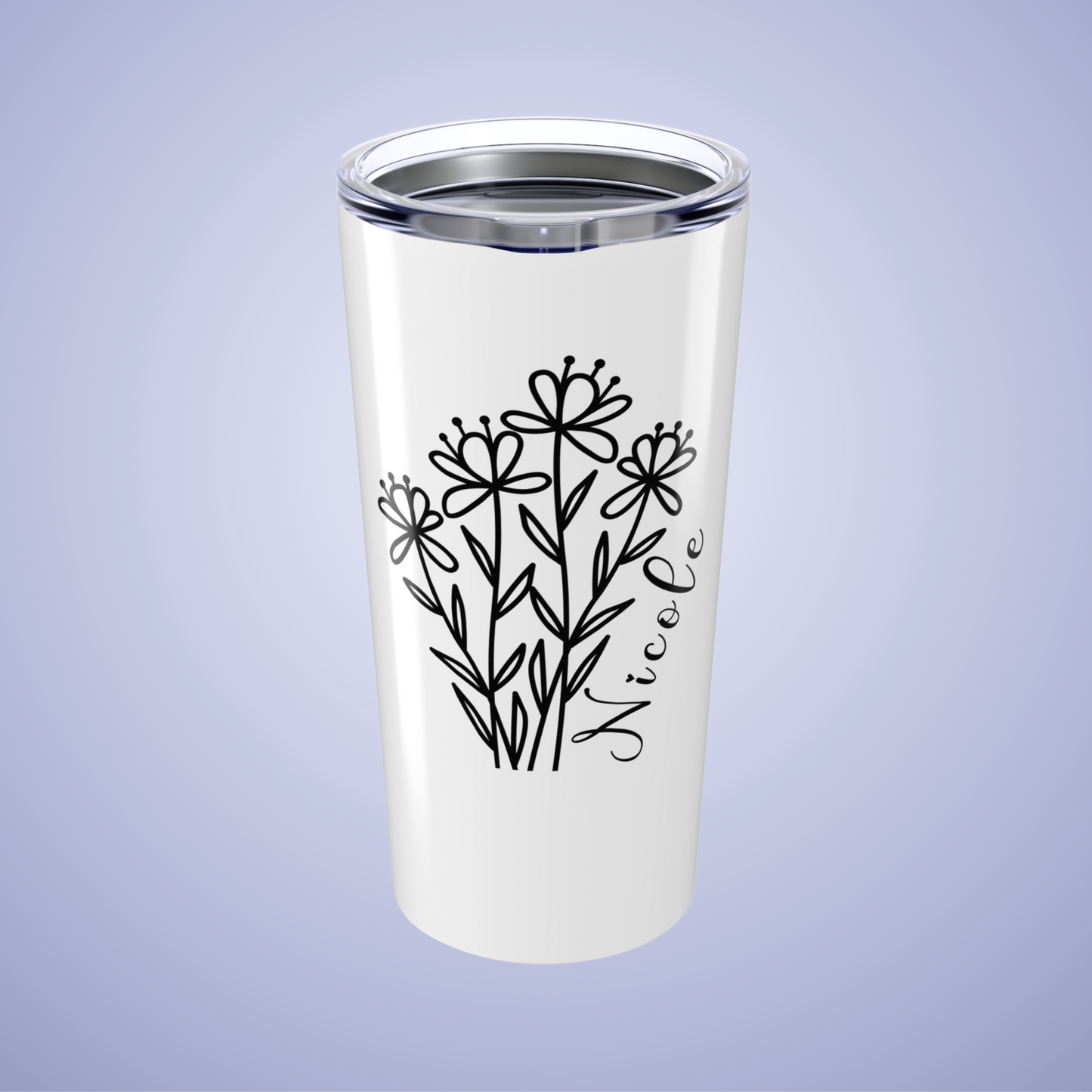 Wildflowers Floral Personalized Name Tumbler White Birthday Gift