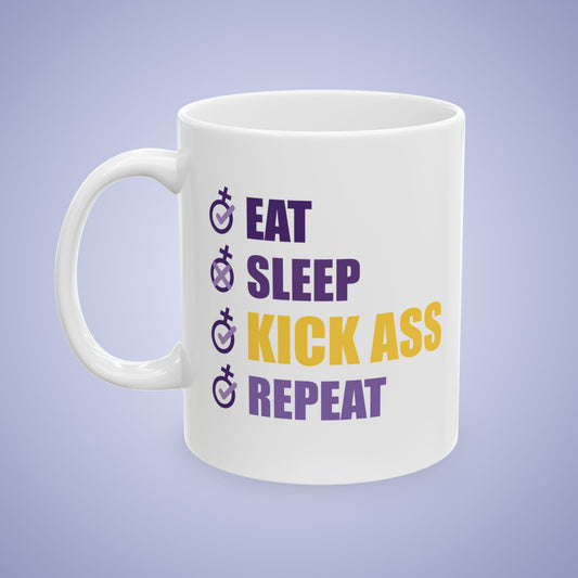Eat Sleep Kick Ass Repeat International Womens Day Ceramic Gift Mug