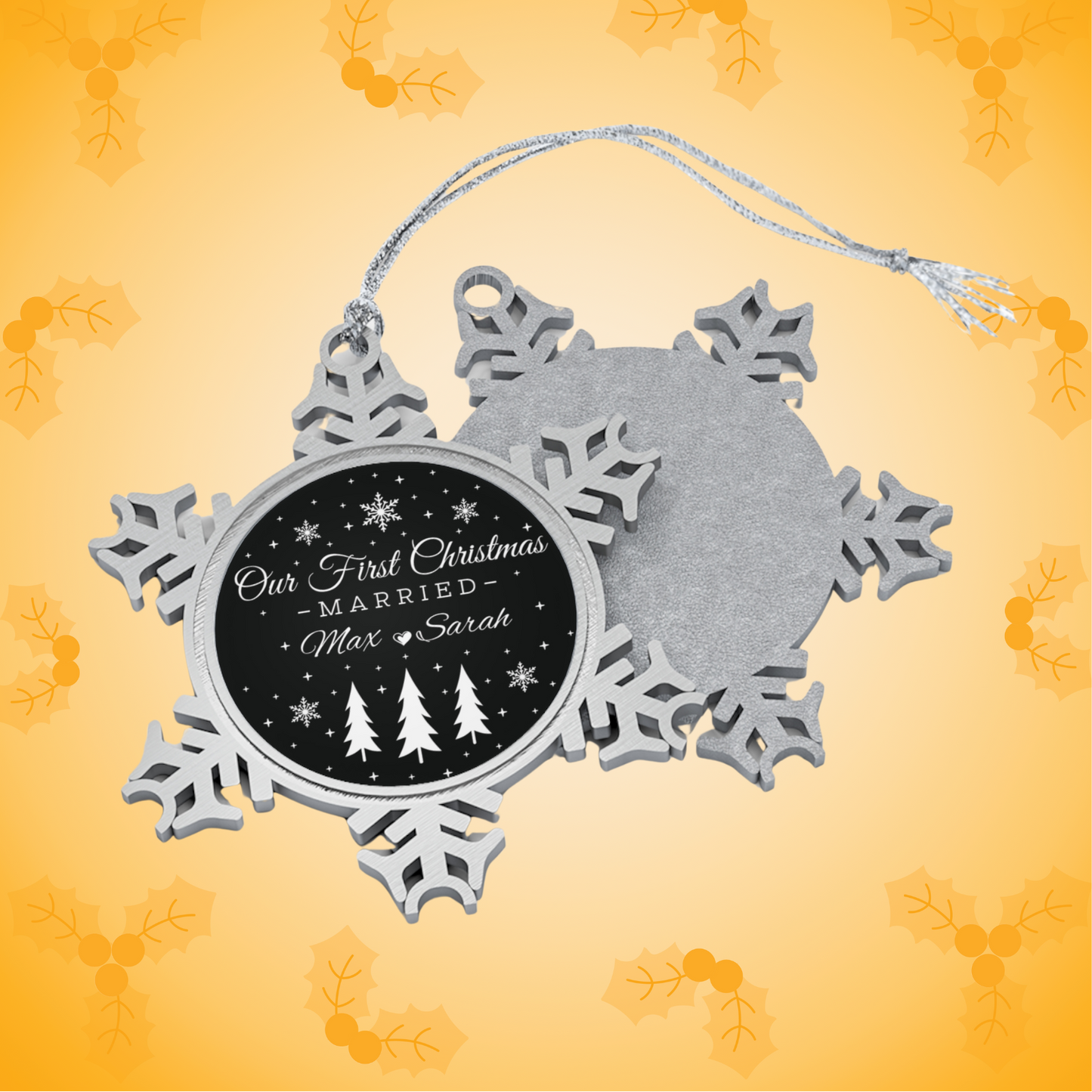 Our First Christmas Married PERSONALISED Pewter Snowflake Ornament