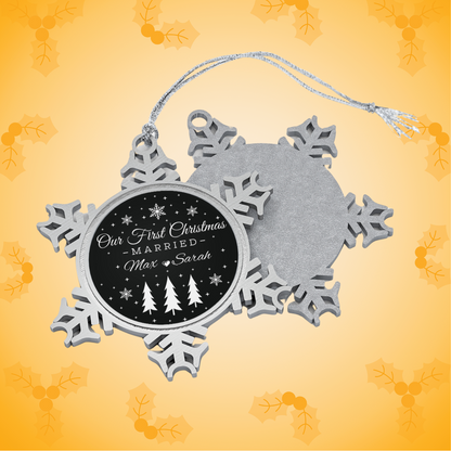 Our First Christmas Married PERSONALISED Pewter Snowflake Ornament