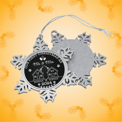 Our First Christmas as Mr & Mrs  PERSONALISED Pewter Snowflake Ornament