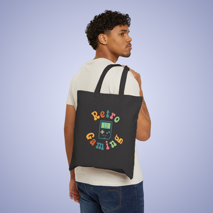 Retro Gaming Black Cotton Canvas Tote Bag